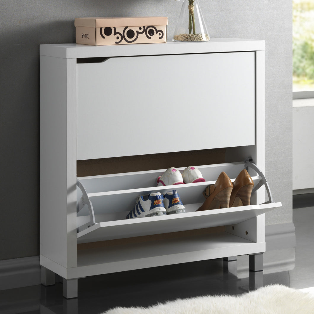 Baxton Studio Simms White Modern Shoe Cabinet -2 Compartment