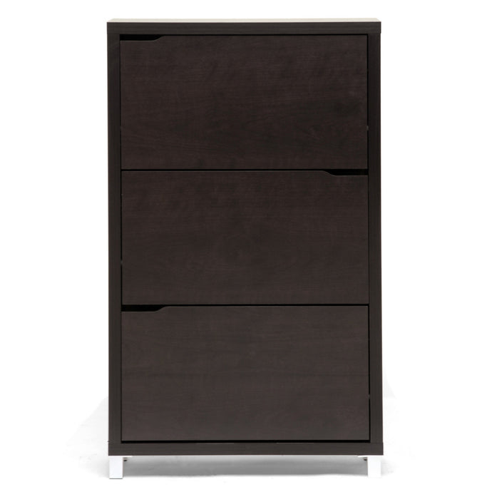Baxton Studio Simms Dark Brown Modern Shoe Cabinet - 3 Compartment
