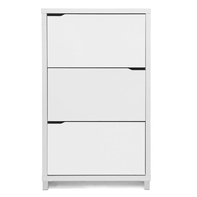 Baxton Studio Simms White Modern Shoe Cabinet -3 Compartment