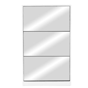 Baxton Studio Albany White Wood Shoe Storage Cabinet with Mirror