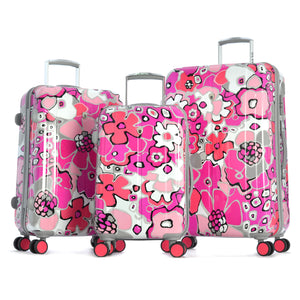 "Blossom Ii" 3 Piece Hardcase Luggage Set W/Tsa Lock In Fuchsia