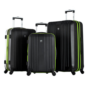 "Apache" 3 Piece Expandable Hardcase Spinner Set In Black & Lime