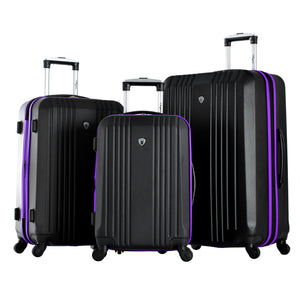 "Apache" 3 Piece Expandable Hardcase Spinner Set In Black & Purple