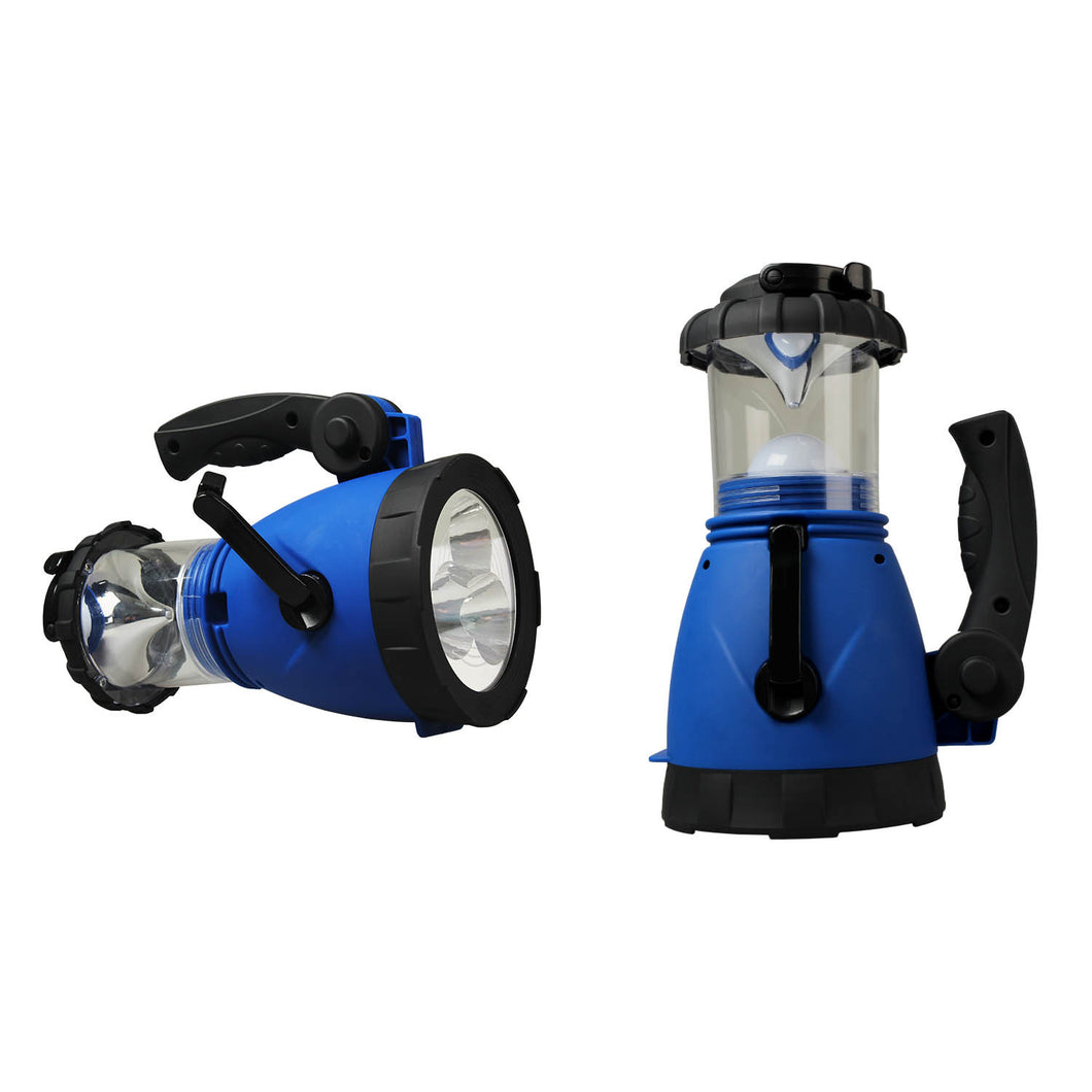 Bright LED Hand-Crank Camping Lantern & Spotlight with Car Charger in Blue/Black
