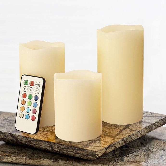 3 Piece Set: LED Candles in Beige