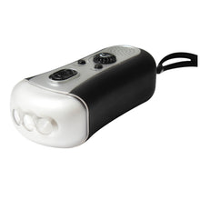 Hand-Crank Powered FM Radio with LED Flashlight in Silver
