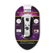 Hand-Crank Powered FM Radio with LED Flashlight in Silver