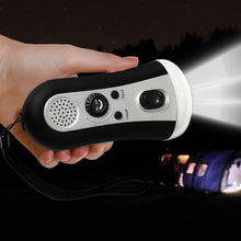 Hand-Crank Powered FM Radio with LED Flashlight in Silver