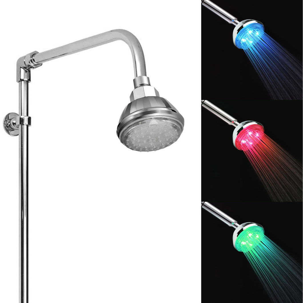 7-Color-Changing LED Shower Head with Pressure Sensor in Silver