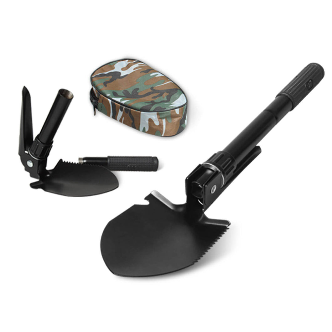 Military-Style Portable Folding Camping Shovel & Multifunctional Tool with Pouch in Black
