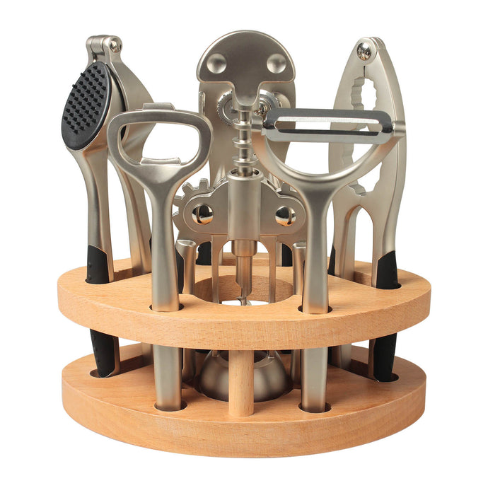 7-Piece Set: Kitchen Utensils with Wood Base in Wood