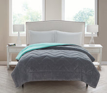 Lauren Chevron Plush Reversible Full Comforter In Turquoise