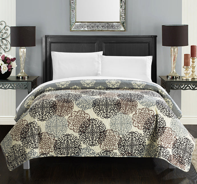 Chic Home 1 Piece Jennifer Boho Inspired Reversible Print Quilt Set, Twin, Beige