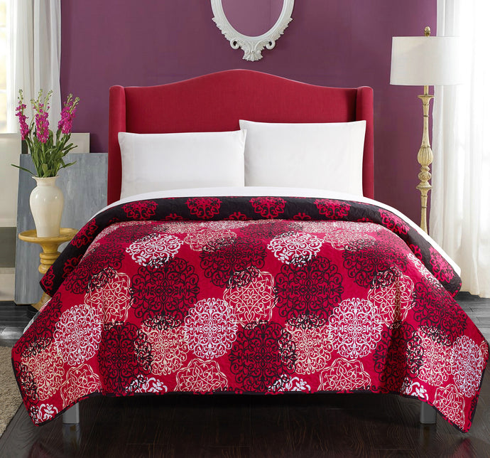 Chic Home 1 Piece Jennifer Boho Inspired Reversible Print Quilt Set, Twin, Red