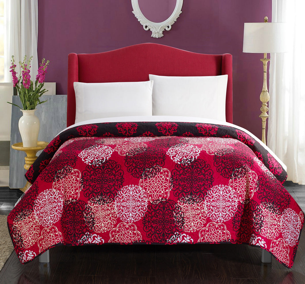 Chic Home 1 Piece Jennifer Boho Inspired Reversible Print Quilt Set, Twin, Red