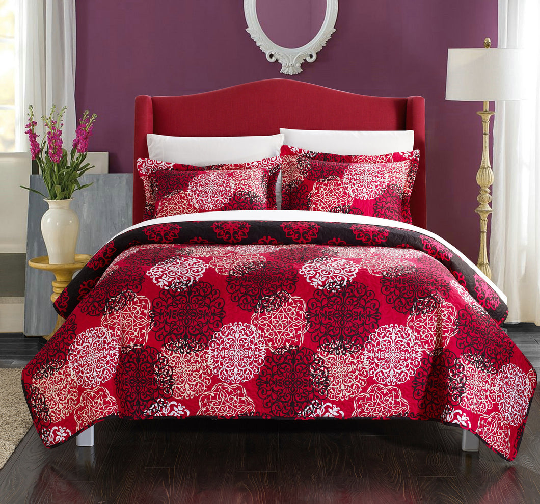 Chic Home 2 Piece Kerrie Boho Inspired Reversible Print Quilt Set, Twin, Red