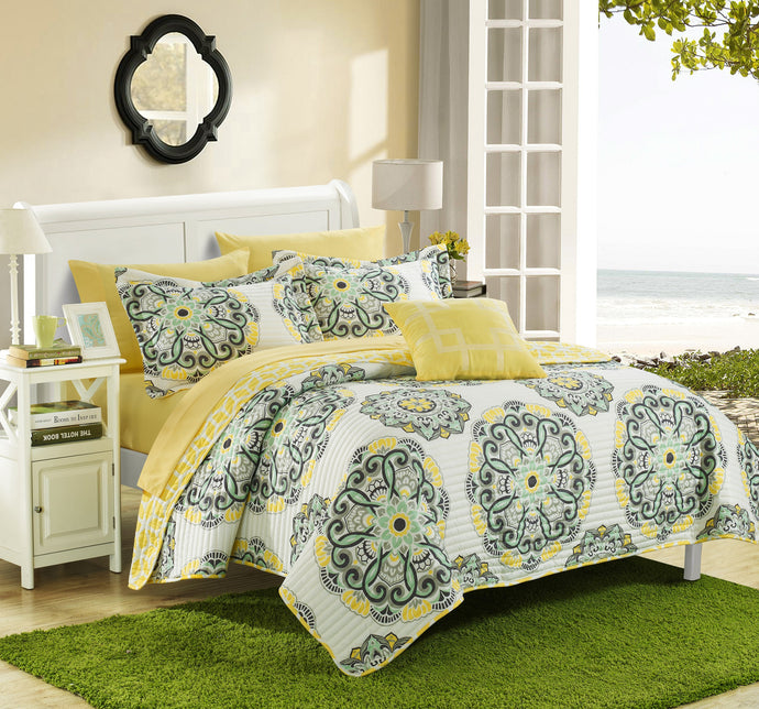 Chic Home 3 Piece Mirador Super soft microfiber Large Printed Medallion REVERSIBLE Twin in Yellow. Includes Sheets.