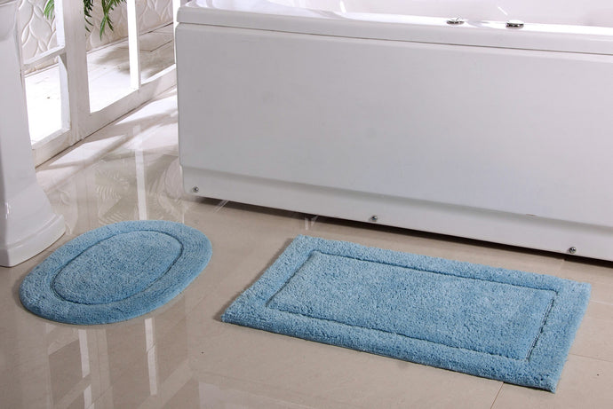 2 Piece Cotton Bath Rugs in Aqua Blue