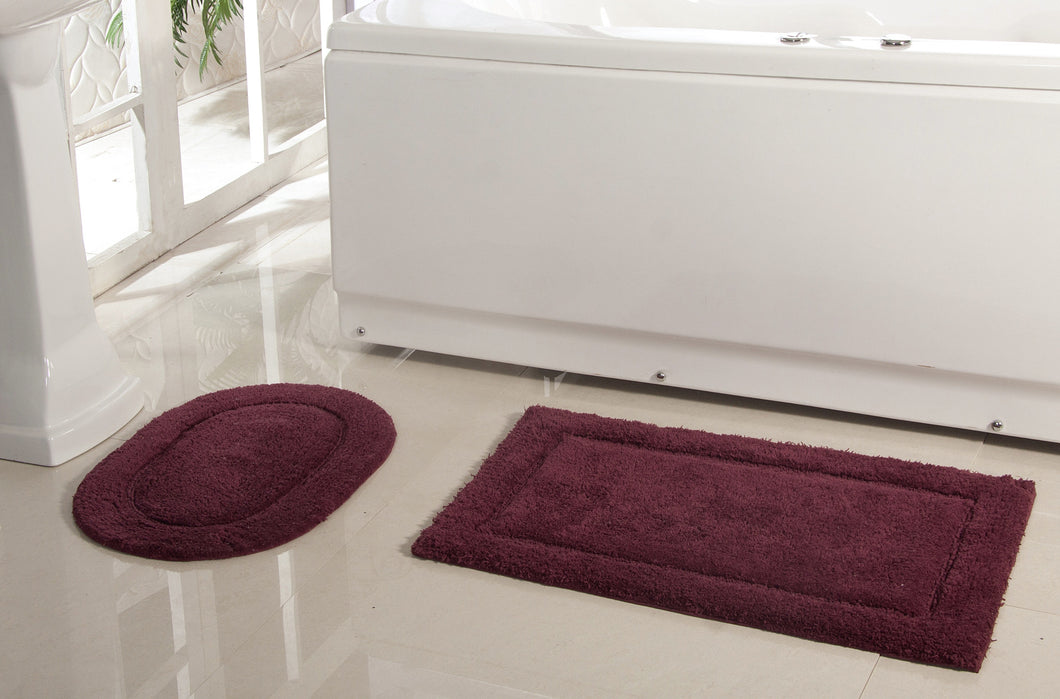 2 Piece Cotton Bath Rugs in Burgundy