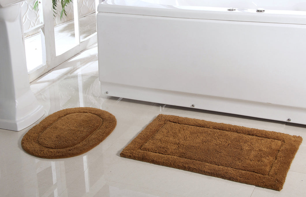 2 Piece Cotton Bath Rugs in Brown