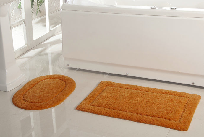 2 Piece Cotton Bath Rugs in Coral