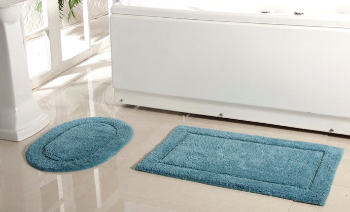 2 Piece Cotton Bath Rugs in Dusky Blue