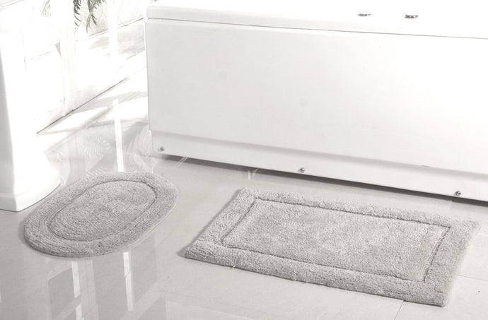 2 Piece Cotton Bath Rugs in Silver