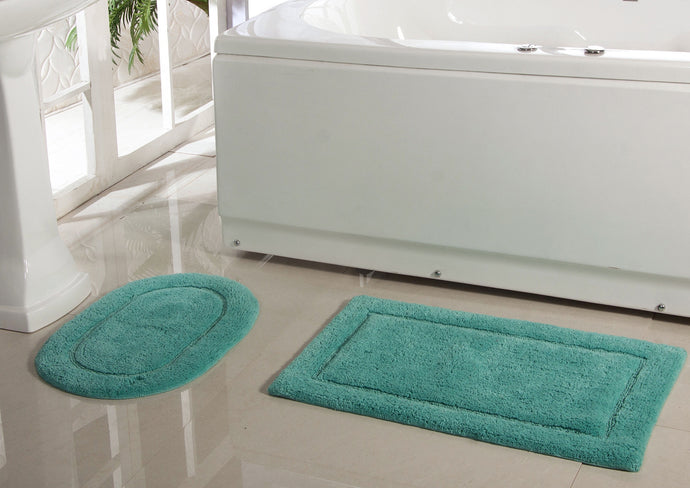 2 Piece Cotton Bath Rugs in Turquise
