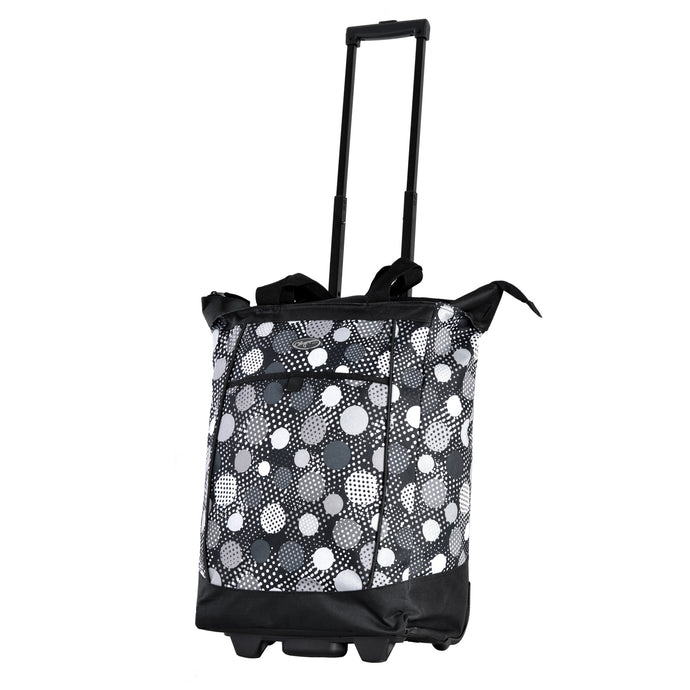 Fashion Rolling Shopper Tote In Black Polka Dot