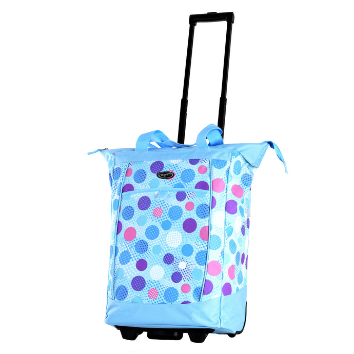 Fashion Rolling Shopper Tote In Blue Polka Dot