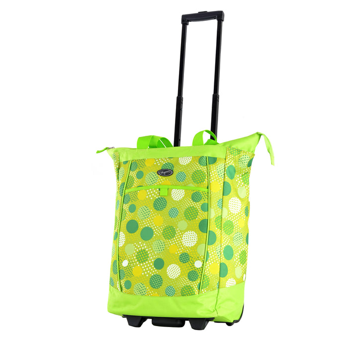Fashion Rolling Shopper Tote In Lime Polka Dot