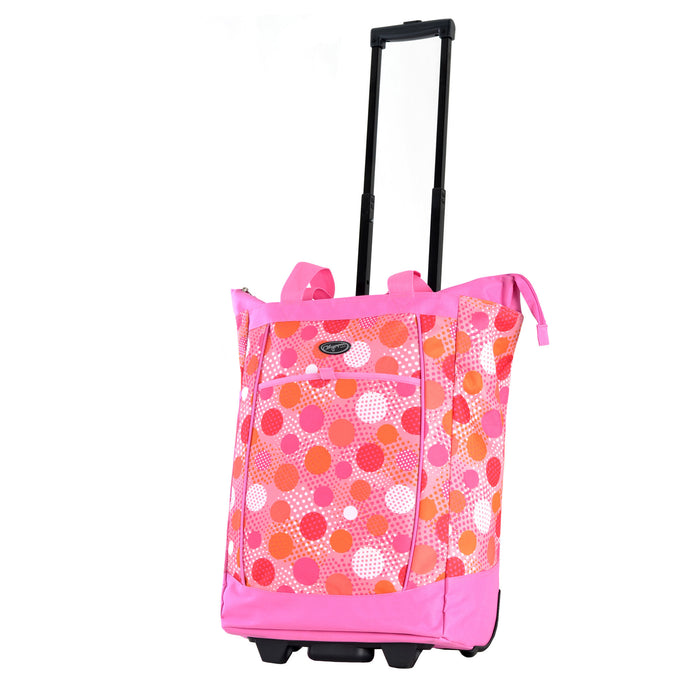 Fashion Rolling Shopper Tote In Pink Polka Dot