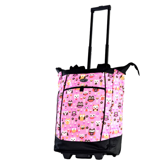 Fashion Rolling Shopper Tote In Pink Owl