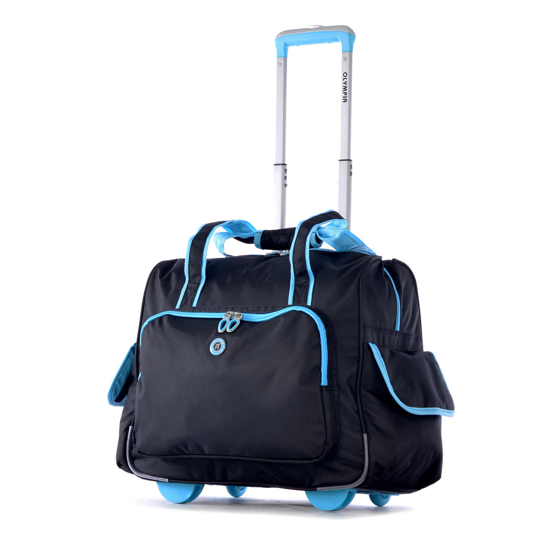 Deluxe Fashion Rolling Overnighter In Black & Blue