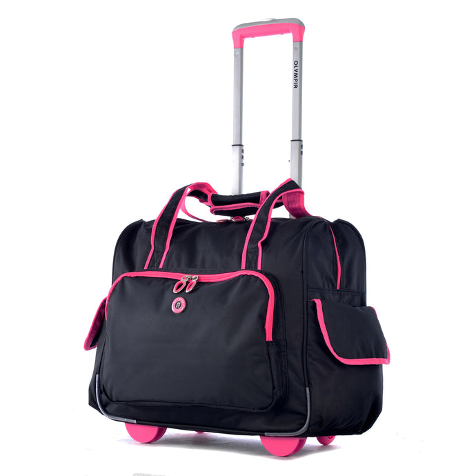 Deluxe Fashion Rolling Overnighter In Black & Pink