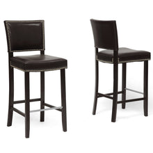 Set of 2 Baxton Studio Aries Dark Brown Modern Bar Stool with Nail Head Trim