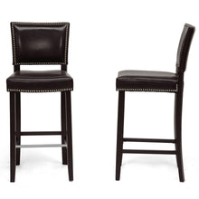 Set of 2 Baxton Studio Aries Dark Brown Modern Bar Stool with Nail Head Trim