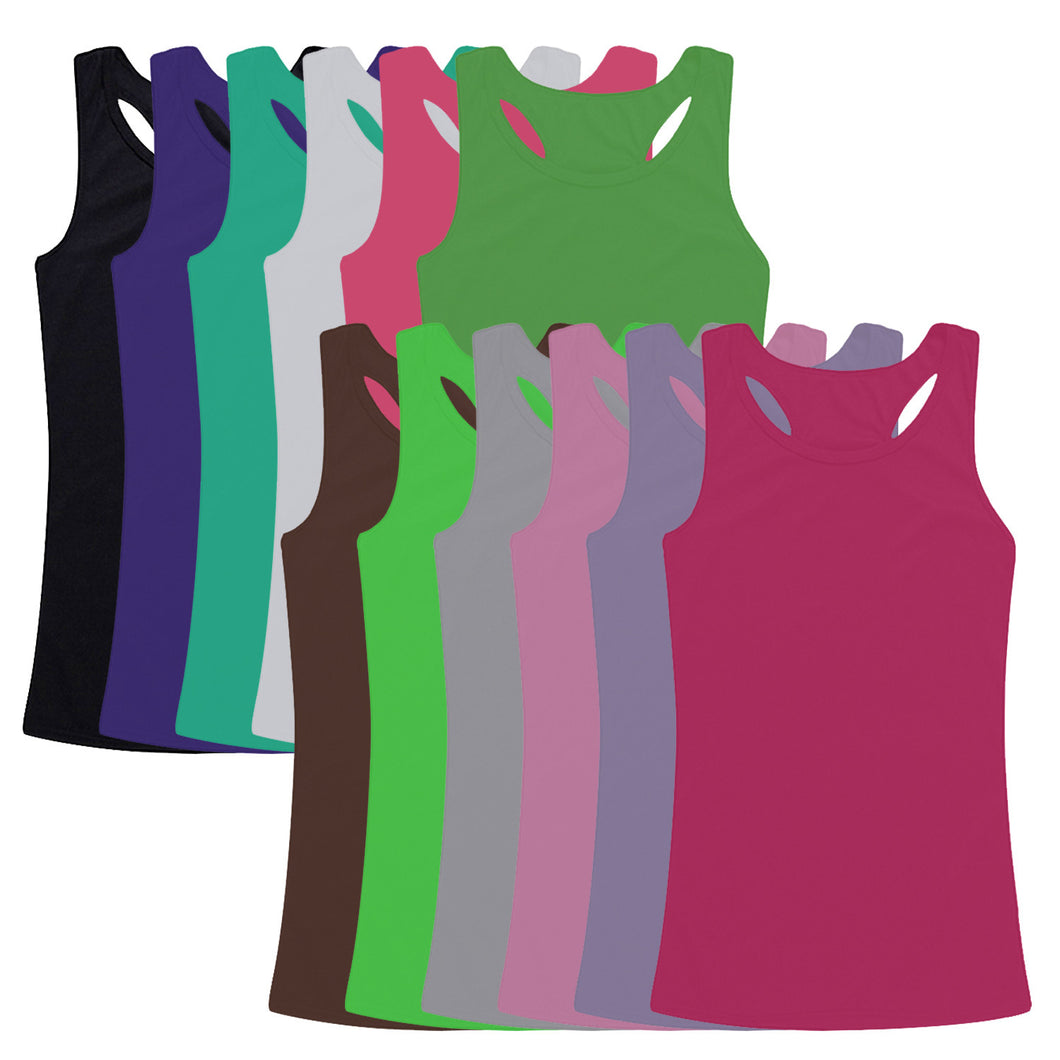12-Pack: Racerback Tank Tops with Elastic Bottoms in Large