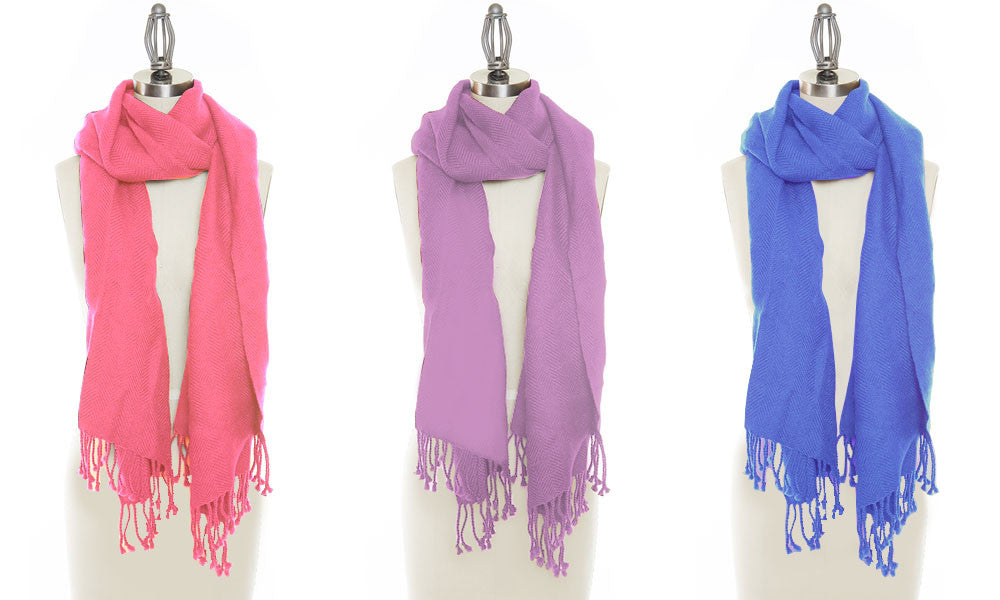 3-Pack: Luxurious Wool & Silk Blend Pashmina Scarves in Coral, Blue, Light Purple