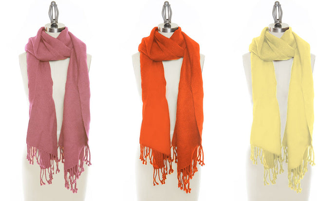 3-Pack: Luxurious Wool & Silk Blend Pashmina Scarves in Yellow, Pink, Orange