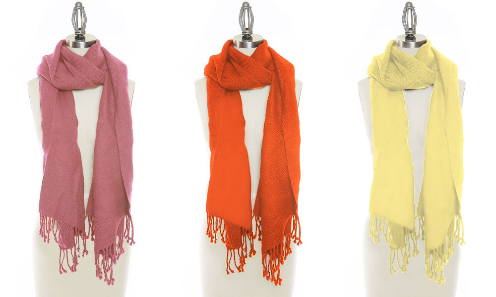 3-Pack: Luxurious Wool & Silk Blend Pashmina Scarves in Yellow, Pink, Orange