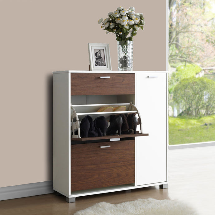 Baxton Studio Chateau Storage Cabinet—White/Walnut