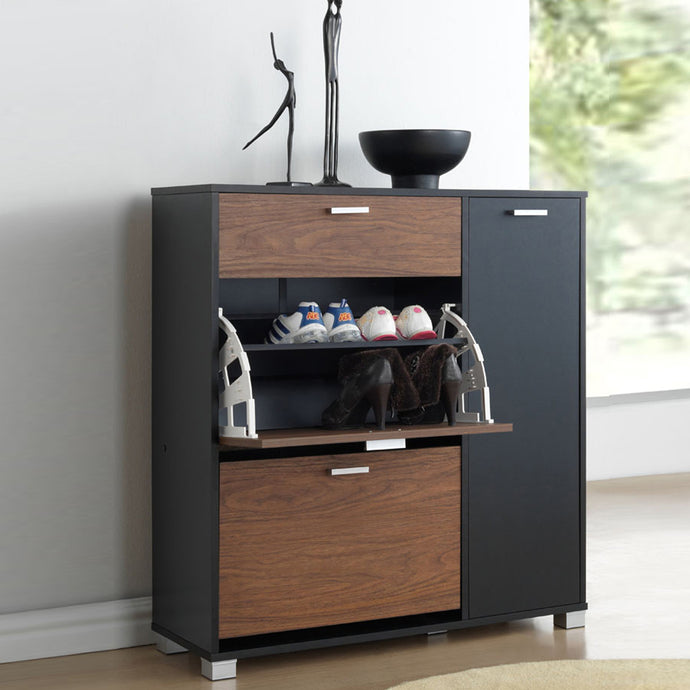 Baxton Studio Chateau Storage Cabinet—Black/Walnut