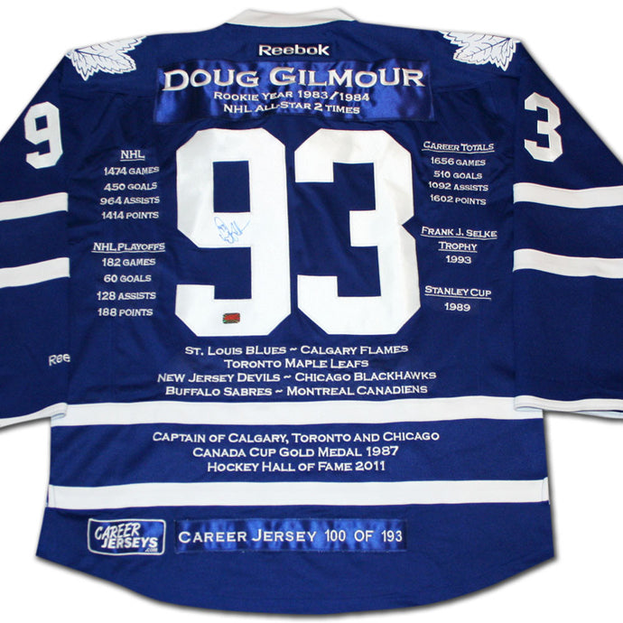 Doug Gilmour Career Jersey - Autographed - LTD ED 193 - Toronto Maple Leafs