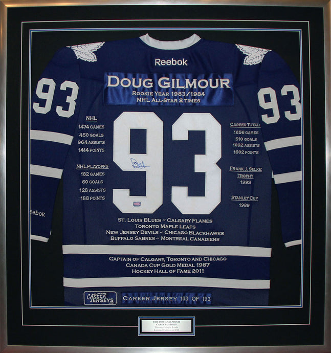 Doug Gilmour Framed Career Jersey - Signed - Ltd Ed 193 - Toronto Maple Leafs