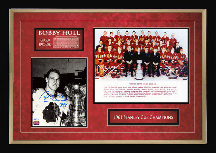 Autographed Bobby Hull 1961 Stanley Cup - Double Photo - Limited Edition of 61